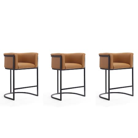 Manhattan Comfort Cosmopolitan Counter Stool in Camel and Black, PK3 3-CS008-CL